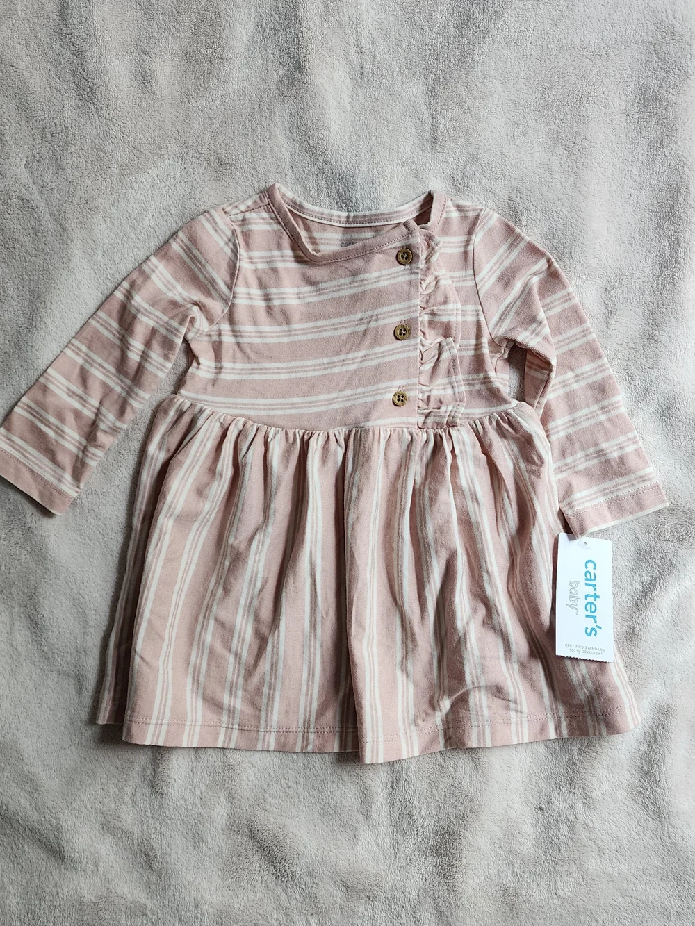 Carter's Soft Pink & Cream Striped Long-Sleeve Dress